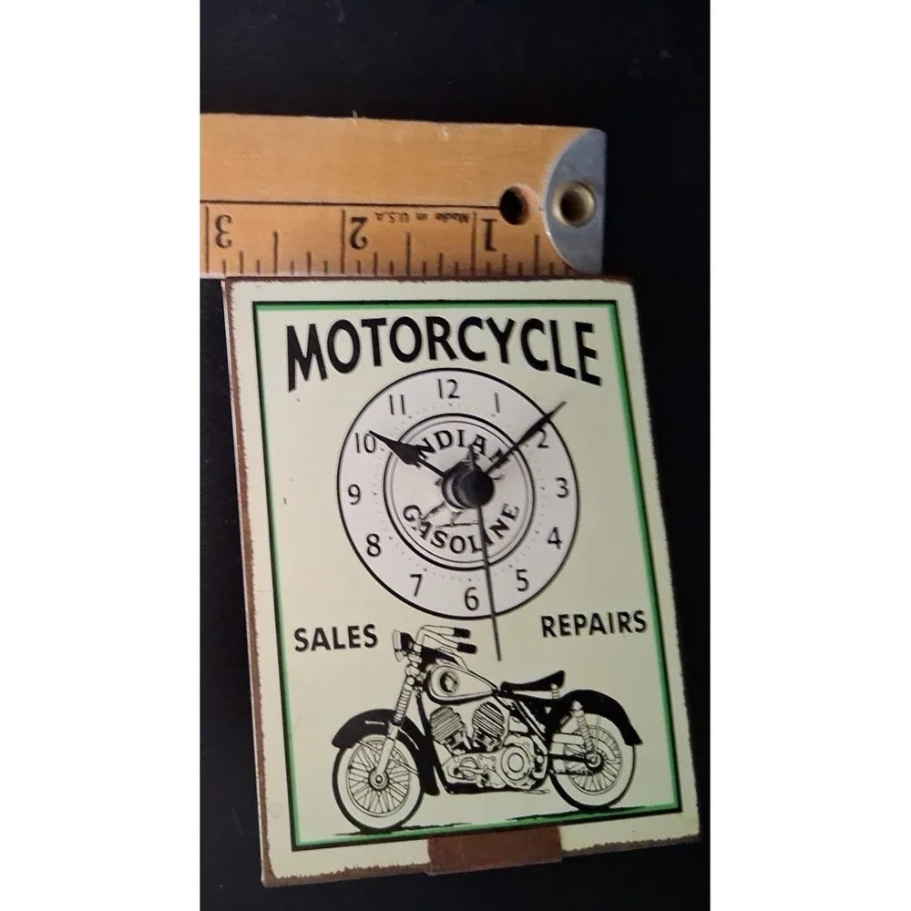 Vintage Motorcycle Sales Repairs Indian Gasoline Table Clock